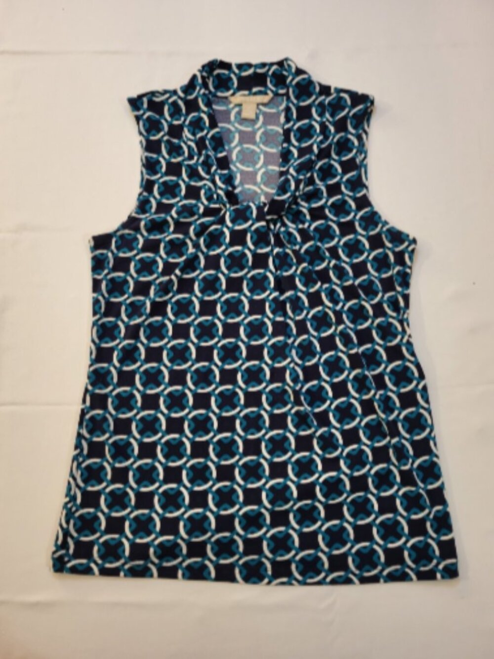 Banana Republic Factory Women’s Small Geometric Print Blouse Blue Teal Top